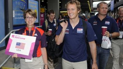 US sailing team arrive at Heathrow