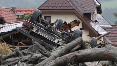 Upturned vehicle in Austrian flood