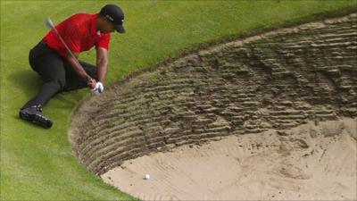 Tiger Woods in a bunker