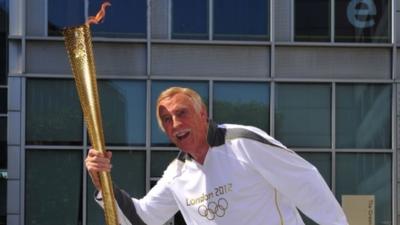 Sir Bruce Forsyth with Olympic Torch