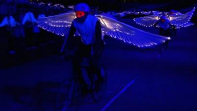 Winged cyclists at Olympic opening ceremony preview