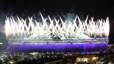Fireworks at the Olympic stadium