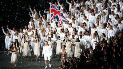 Sir Chris Hoy leads Team GB into the opening ceremony of the London 2012 Olympics