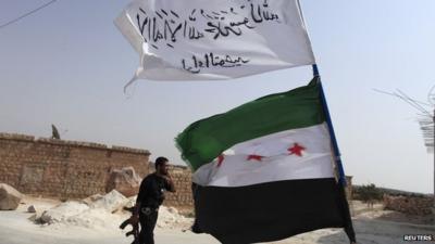 Syrian rebel and flag