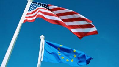 US and Europe flags