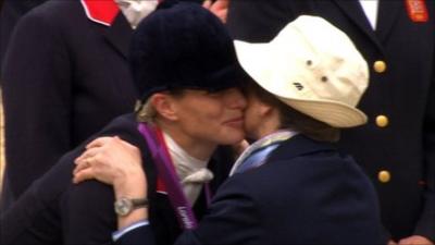 Zara Phillips embraces her mother after winning silver