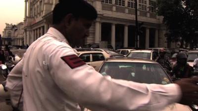 Police officer directing traffic