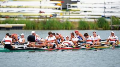 Great Britain and Germany men's eight rowers