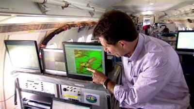 David Shukman on board a plane monitoring pollution levels