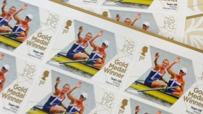 Royal Mail stamps featuring Heather Stanning and Helen Glover