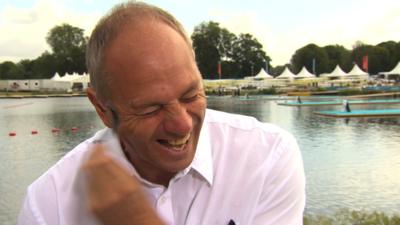 Sir Steve Redgrave sports a pair of stick on Wiggins sideburns