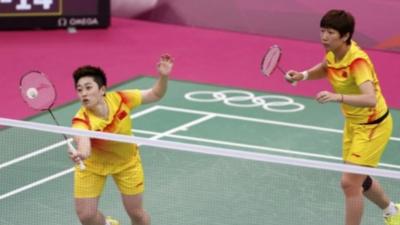 Yu Yang and Wang Xiaoli at the London 2012 Olympics