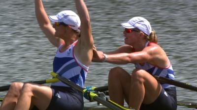 Great Britain's Kath Grainger and Anna Watkins power to a sensational double scull gold at Eton Dorney.