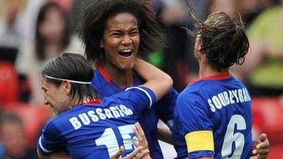 Wendie Renard of France celebrates her goal in Quarter Final V Sweden.