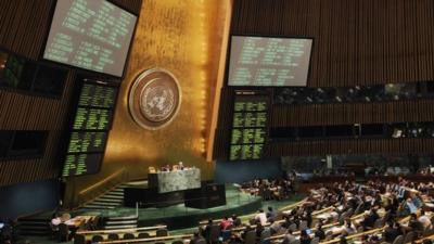 The United Nations General Assembly votes on a resolution on Syria at UN headquarters on 3 August 3 2012