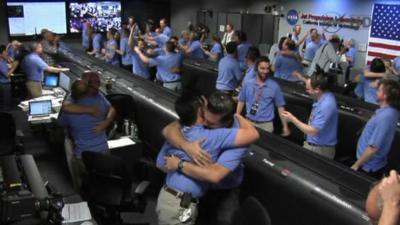 Celebrations in the NASA control room