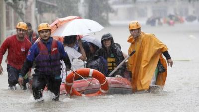 Flood-hit residents evacuated in Marikina City, Manila, Philippines on 7/8/12