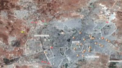 An Amnesty image allegedly showing probable artillery impact craters in Syria