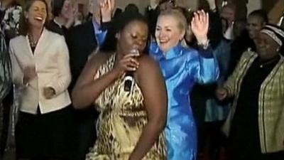 Hillary Clinton joins in the dancing