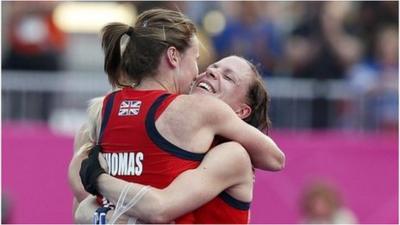 Sarah Thomas and Kate Walsh celebrate GB's bronze