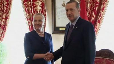 Hillary Clinton and Turkey's Prime Minister Recep Tayyip Erdogan