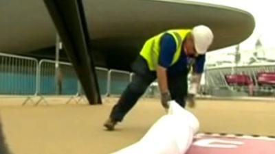 Workers preparing Olympic Park