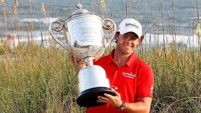 Rory McIlroy with the USPGA trophy