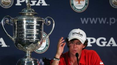 Rory McIlroy with the Wanamaker Trophy