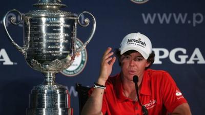 Rory McIlroy with the Wanamaker Trophy