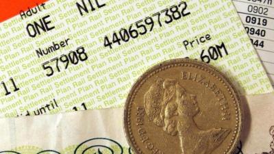 Rail ticket and pound coin