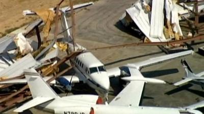 Damaged planes in Texas