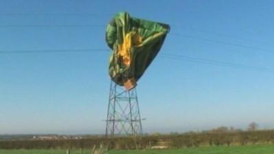 The hot air balloon on power lines