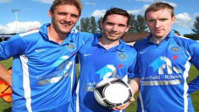 Ballinamallard goalscorers Andy Crawford, Jason McCartney (3) and Chris Curran