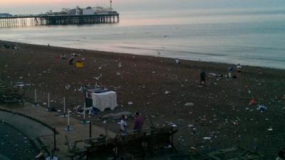Rubbish on Brighton beach