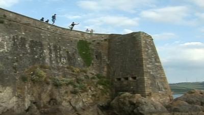 People tombstoning in Plymouth