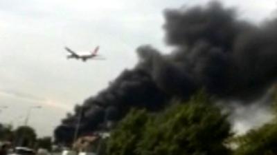 Smoke from tyre fire near Heathrow Airport