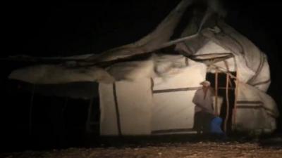 Tent being blown by the wind