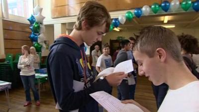 Pupils reading exam results