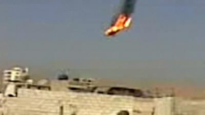 Flaming helicopter plunging out of sky in Damascus