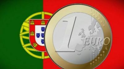 Portugal flag and euro coin graphic