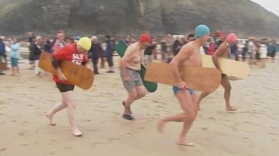 Bellyboarders at Chapel Porth