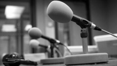 Microphone in BBC Radio News Studio