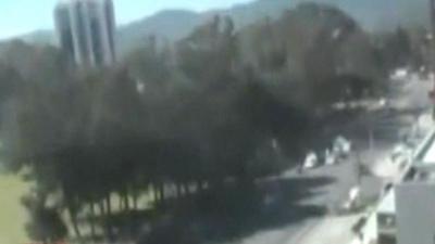 Blurry image capured by shaking Teletica traffic camera during earthquake