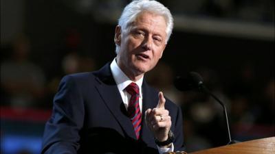 Former US President Bill Clinton on stage at the Democratic convention, 5 Sep