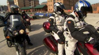 Motorcycle riders at Gloucester Docks