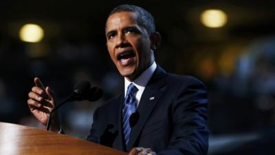 US President Barack Obama accepts the Democratic presidential nomination 6 September 2012