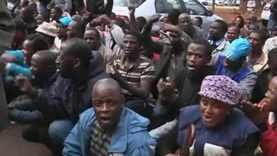 Supporters of the released mine workers