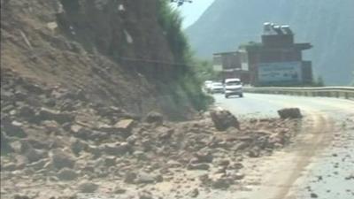 Earthquake-damaged road in China