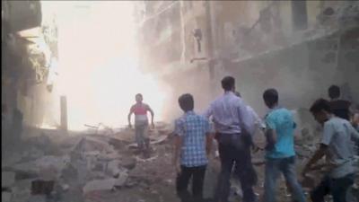 Rubble after attack in Aleppo