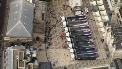 Aerial view of floats